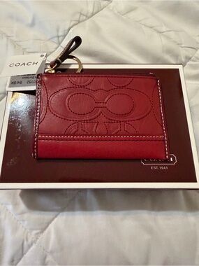 VTG Y2K Coach Red Signature Skinny Mini Zip Coin Purse Keychain Wallet NEW W/BOX